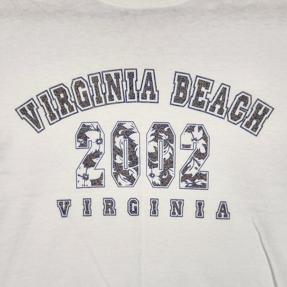 Vintage Virginia Beach Shirt Mens Large White Glitter Graphic Logo Souvenir Y2K